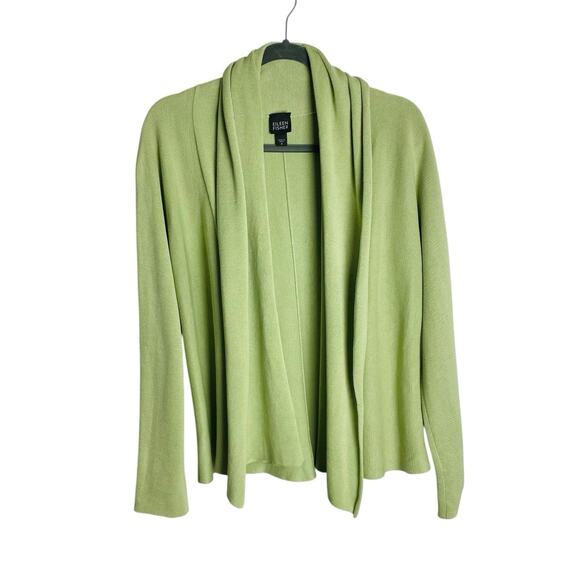Eileen Fisher Cardigan Sweater Womens M Pear Green Silk Blend Open Cascade Front - Picture 1 of 9
